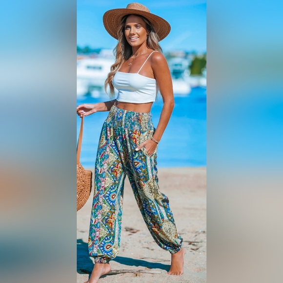 CUPSHE Paisley Smocked Waist Tapered Leg Pants • Size M - Picture 4 of 4